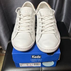 Keds Ace Leather Sneaker in White with Rose Gold